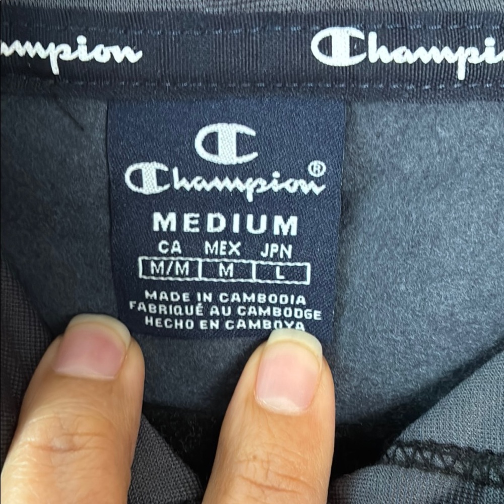 Champion Men's Dark Blue Hoodie with Red and White Logo and Kangaroo Pocket - Picture 2 of 9